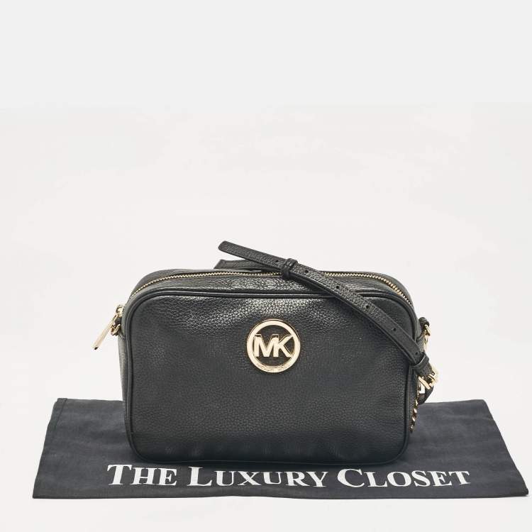 Pre Owned Michael Kors Black Leather Camera Crossbody Bag
