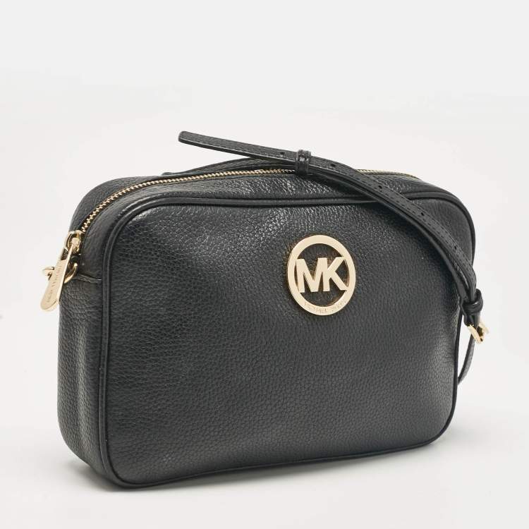 Pre Owned Michael Kors Black Leather Camera Crossbody Bag