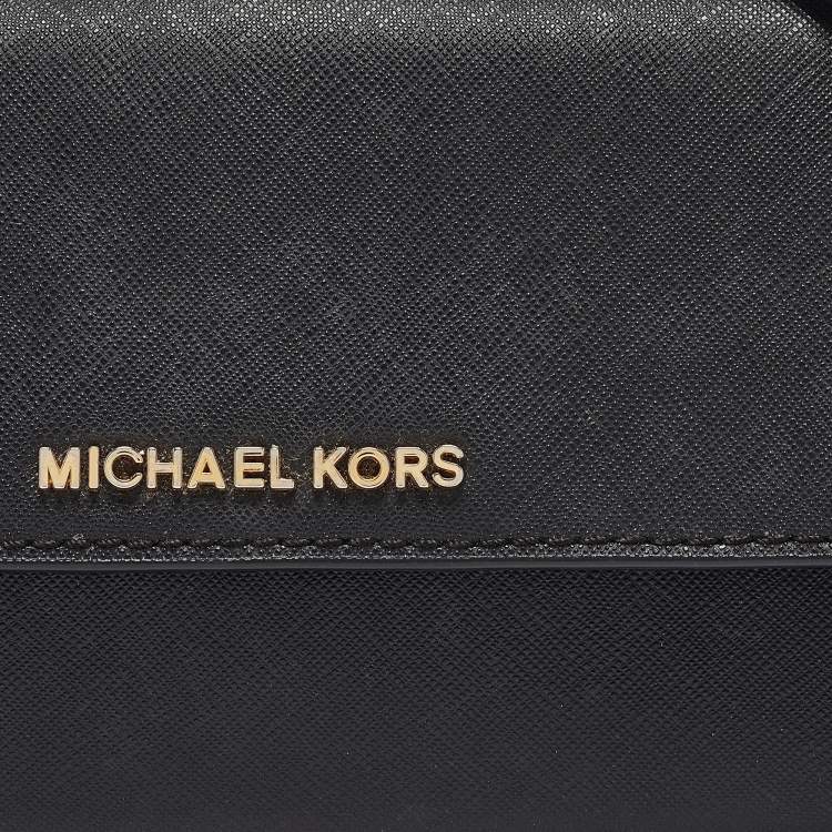 Pre Owned Michael Kors Black Leather Jet Set Flap Crossbody Bag