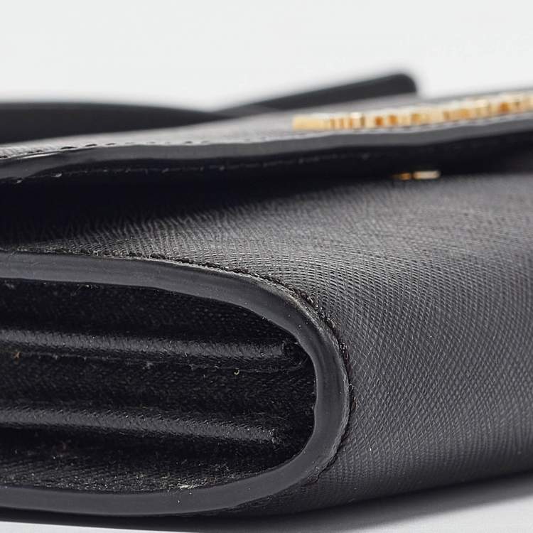 Pre Owned Michael Kors Black Leather Jet Set Flap Crossbody Bag