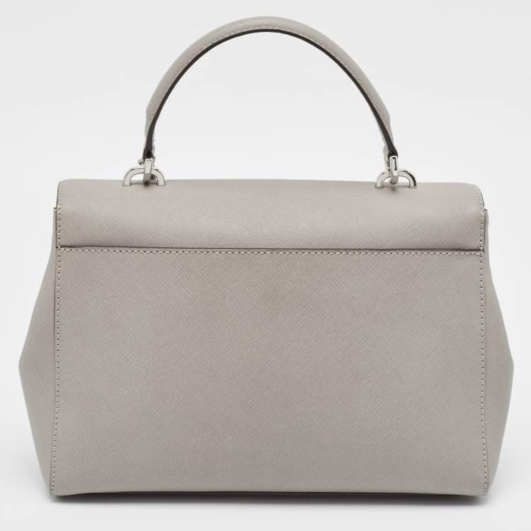 Pre Owned Michael Kors Grey Leather Medium Ava Top Handle Bag