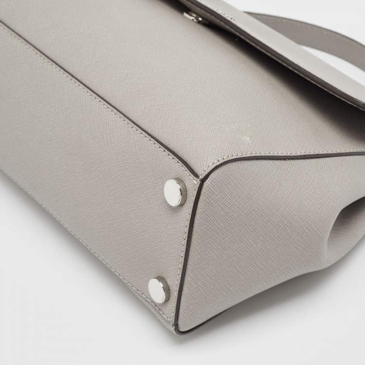 Pre Owned Michael Kors Grey Leather Medium Ava Top Handle Bag