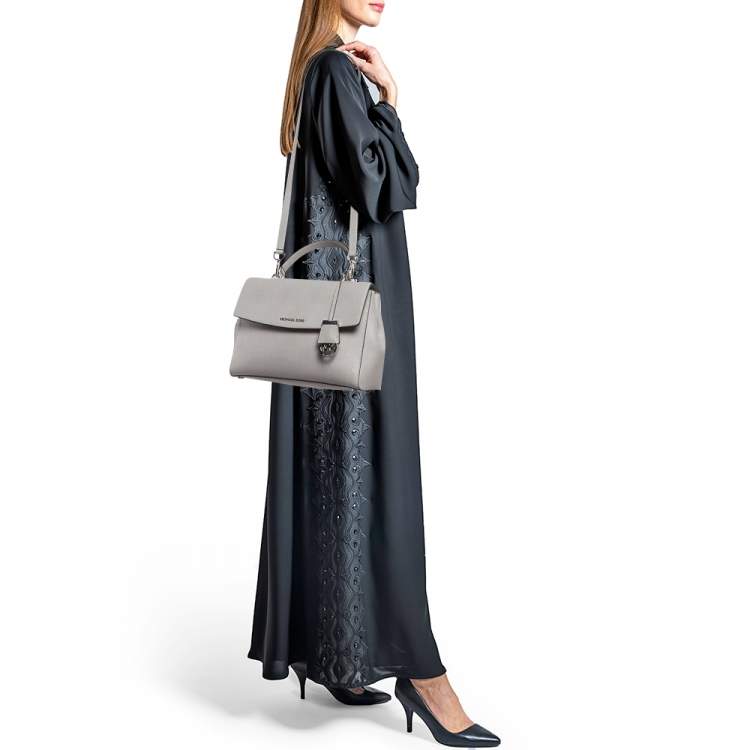 Pre Owned Michael Kors Grey Leather Medium Ava Top Handle Bag