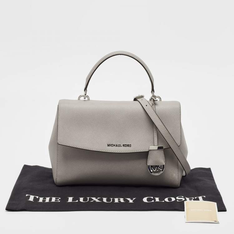 Pre Owned Michael Kors Grey Leather Medium Ava Top Handle Bag