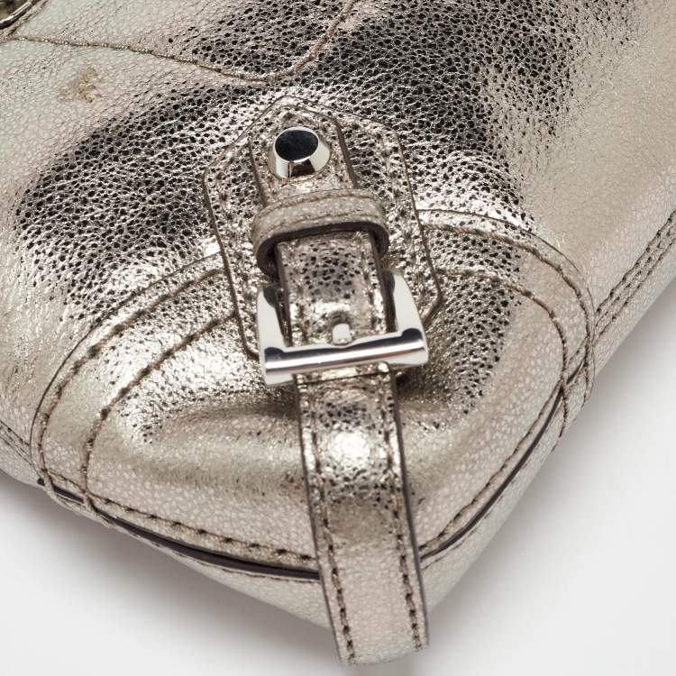 Pre Owned Michael Kors Metallic Grey Leather Fallon Wristlet Clutch