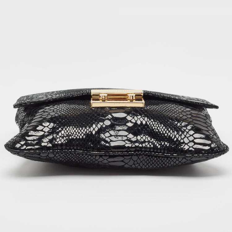 Pre Owned Michael Kors Black Snakeskin Embossed Leather Sloan Slim Shoulder Bag