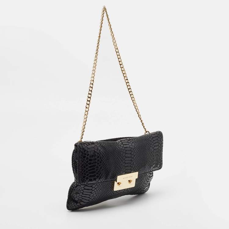Pre Owned Michael Kors Black Snakeskin Embossed Leather Sloan Slim Shoulder Bag