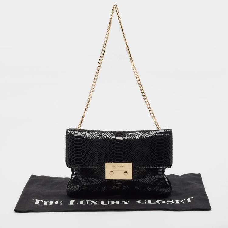 Pre Owned Michael Kors Black Snakeskin Embossed Leather Sloan Slim Shoulder Bag