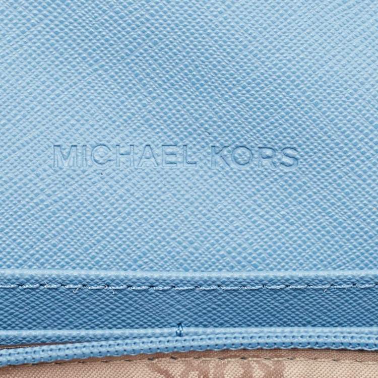 Pre Owned Michael Kors Light Blue Leather Jet Set Travel Wallet On Chain