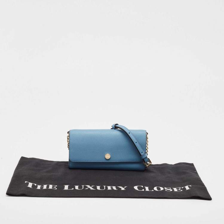 Pre Owned Michael Kors Light Blue Leather Jet Set Travel Wallet On Chain