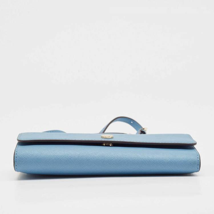 Pre Owned Michael Kors Light Blue Leather Jet Set Travel Wallet On Chain