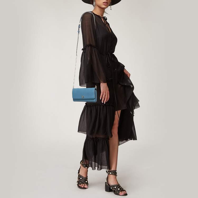 Pre Owned Michael Kors Light Blue Leather Jet Set Travel Wallet On Chain