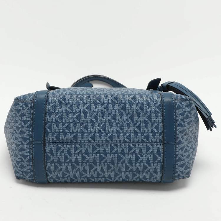 Pre Owned Michael Kors Blue Signature Coated Canvas and Leather Sullivan Satchel
