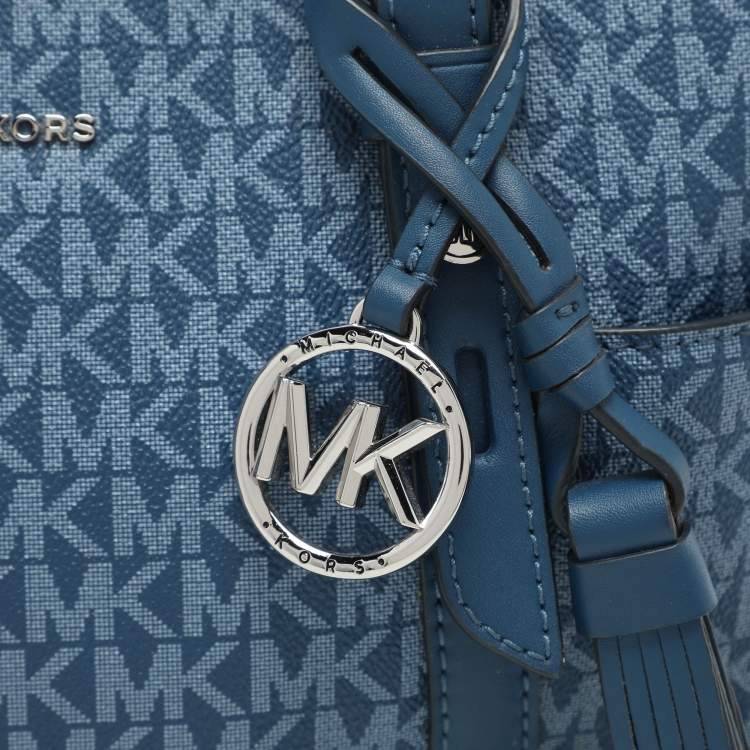 Pre Owned Michael Kors Blue Signature Coated Canvas and Leather Sullivan Satchel