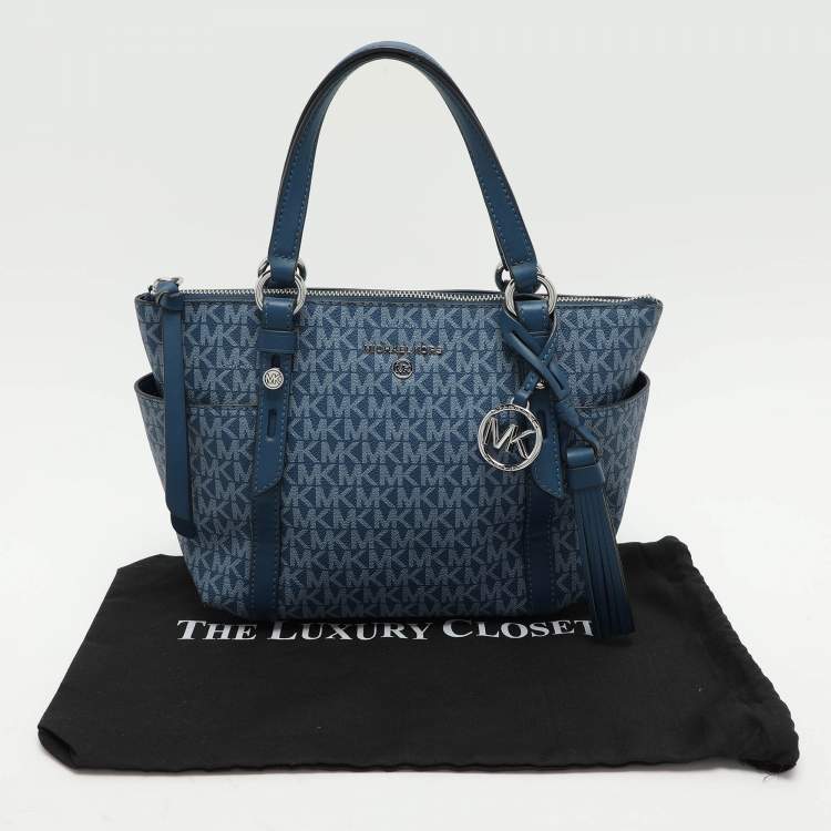 Pre Owned Michael Kors Blue Signature Coated Canvas and Leather Sullivan Satchel