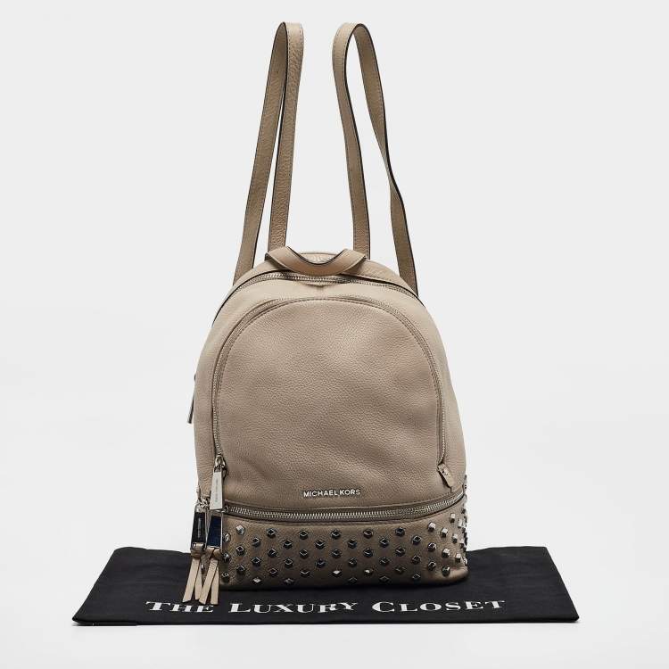 Pre Owned Michael Kors Beige Leather Rhea Studded Backpack