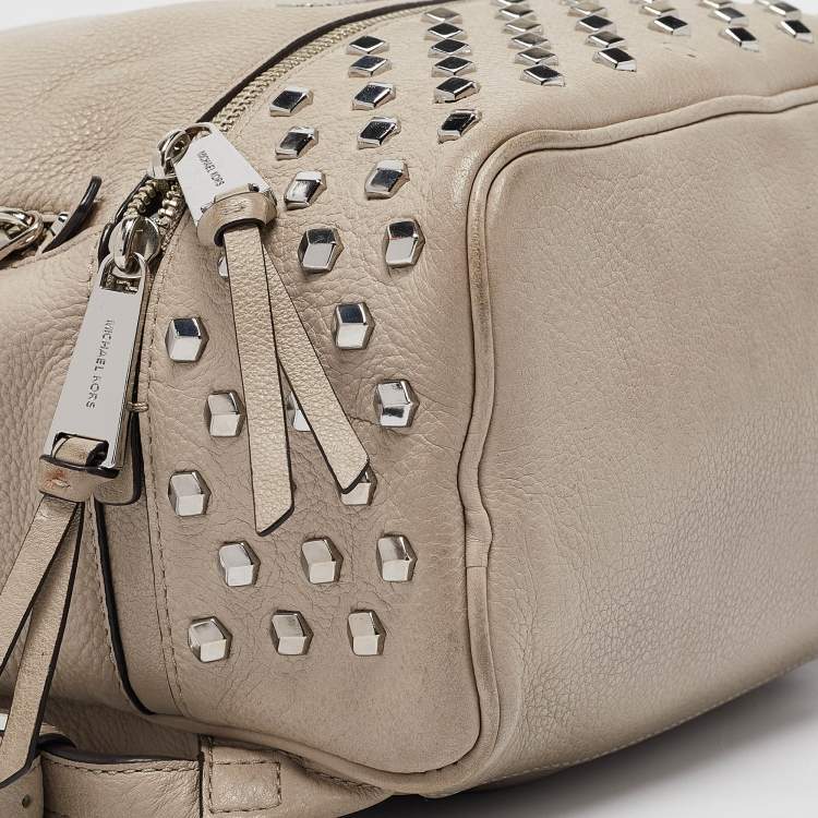 Pre Owned Michael Kors Beige Leather Rhea Studded Backpack