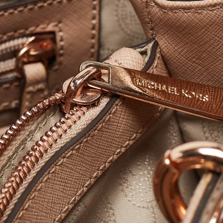 Pre Owned Michael Kors Beige Saffiano Leather Medium Cynthia Tote