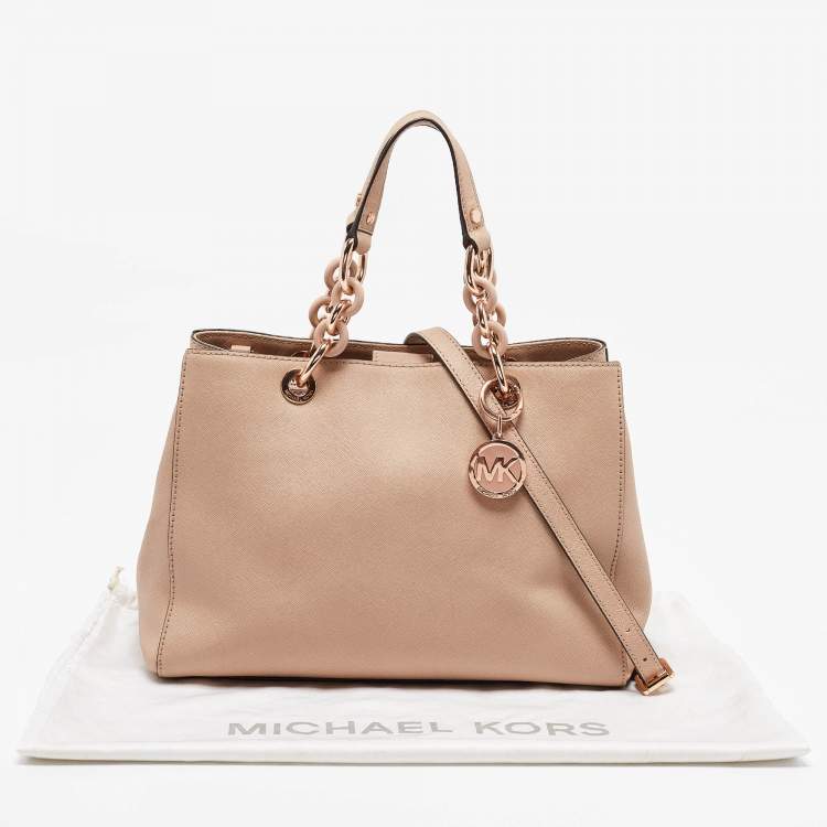 Pre Owned Michael Kors Beige Saffiano Leather Medium Cynthia Tote