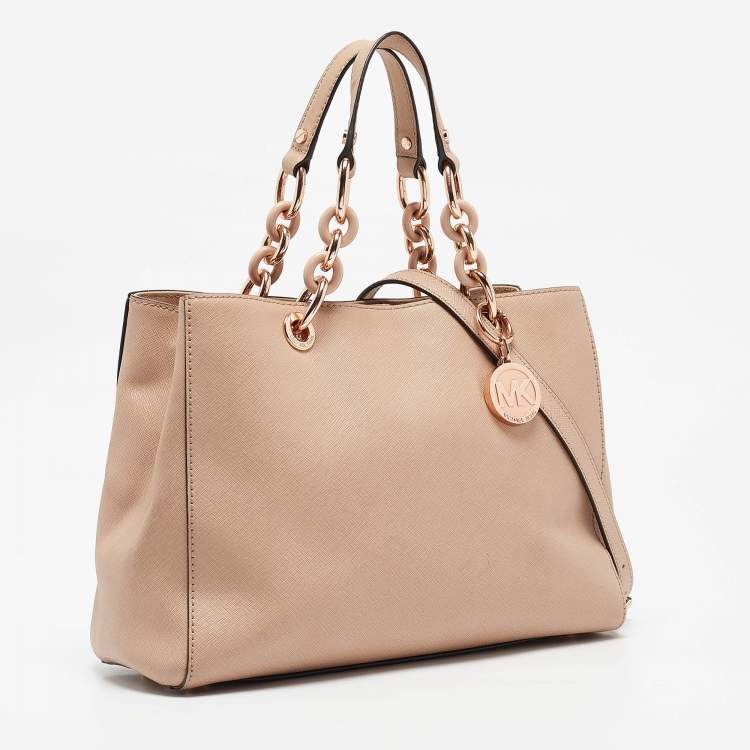 Pre Owned Michael Kors Beige Saffiano Leather Medium Cynthia Tote