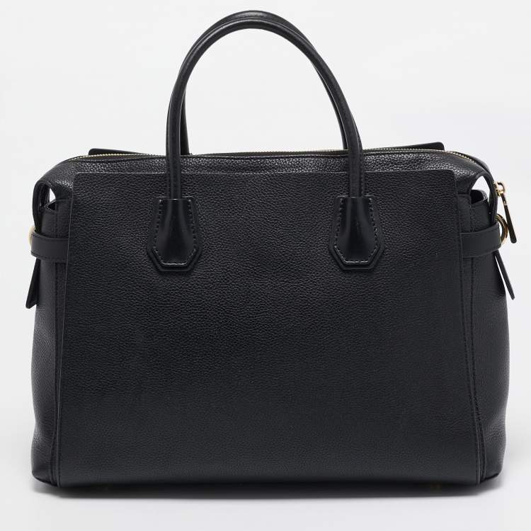 Pre Owned Michael Kors Black Leather Large Mercer Belted Satchel