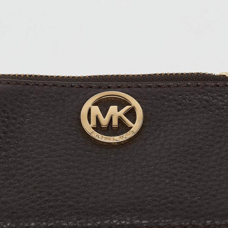 Pre Owned Michael Kors Dark Brown Leather Top Zip Coin Purse