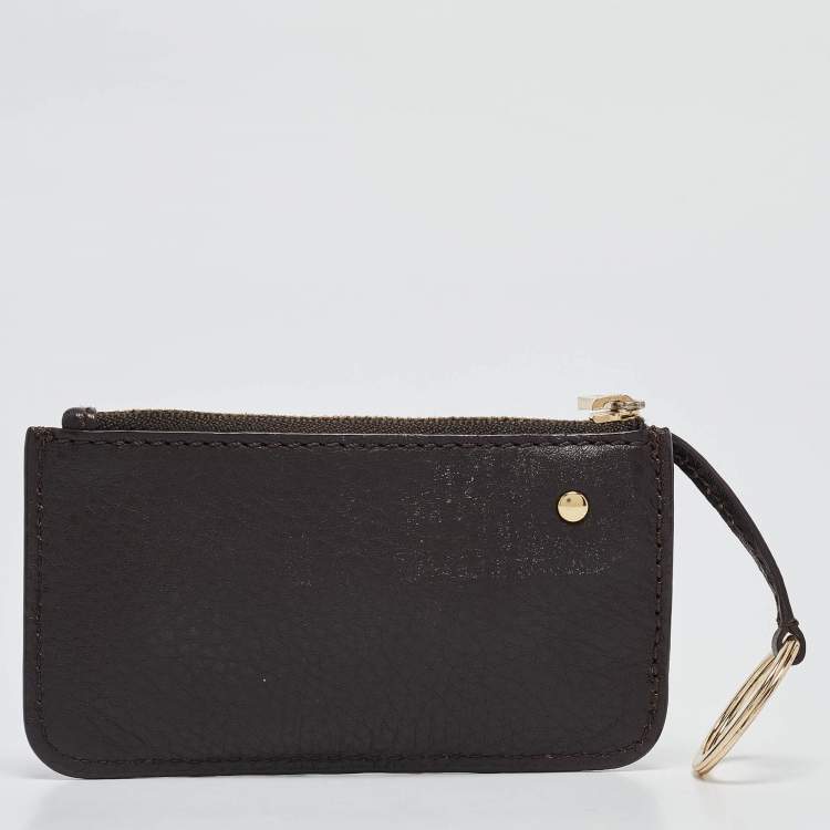 Pre Owned Michael Kors Dark Brown Leather Top Zip Coin Purse