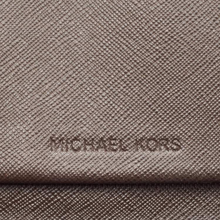 Pre Owned Michael Kors Beige/Brown Snakeskin Embossed Leather Jet Set Zip Around Wallet
