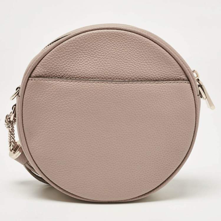 Pre Owned Michael Kors Beige Leather Round Crossbody Bag
