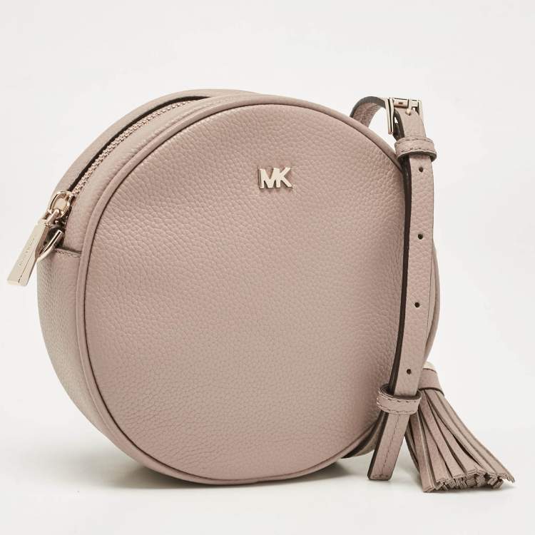Pre Owned Michael Kors Beige Leather Round Crossbody Bag