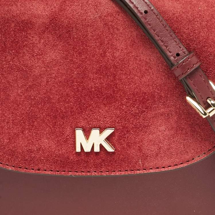 Pre Owned Michael Kors Burgundy Leather and Suede Half Dome Crossbody Bag
