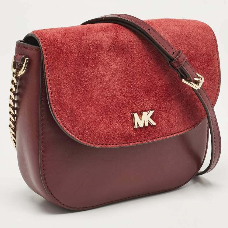 Pre Owned Michael Kors Burgundy Leather and Suede Half Dome Crossbody Bag
