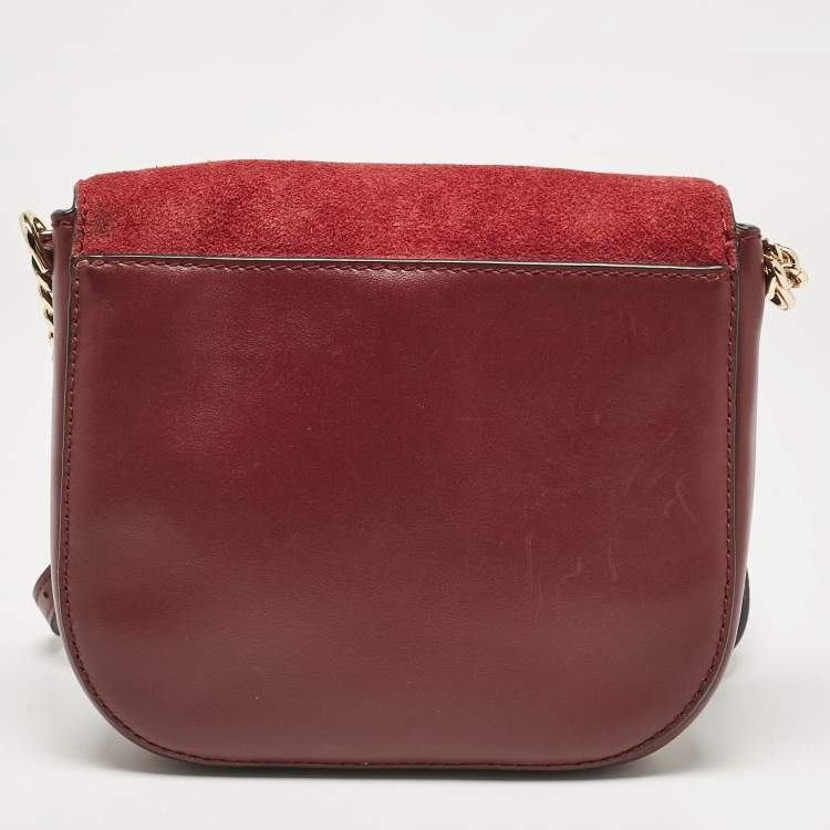 Pre Owned Michael Kors Burgundy Leather and Suede Half Dome Crossbody Bag