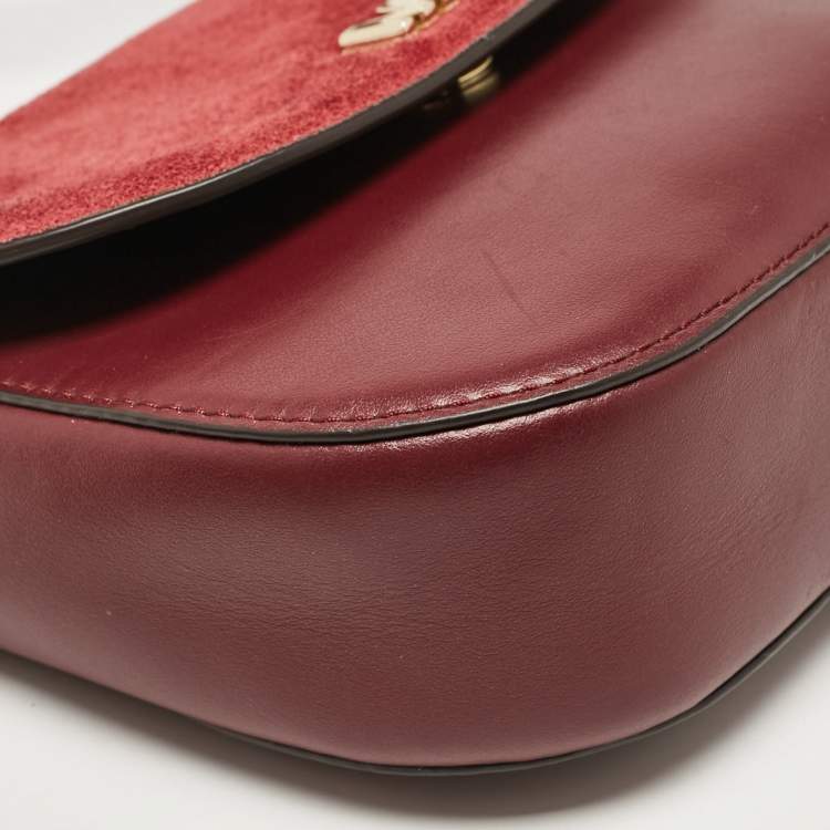 Pre Owned Michael Kors Burgundy Leather and Suede Half Dome Crossbody Bag