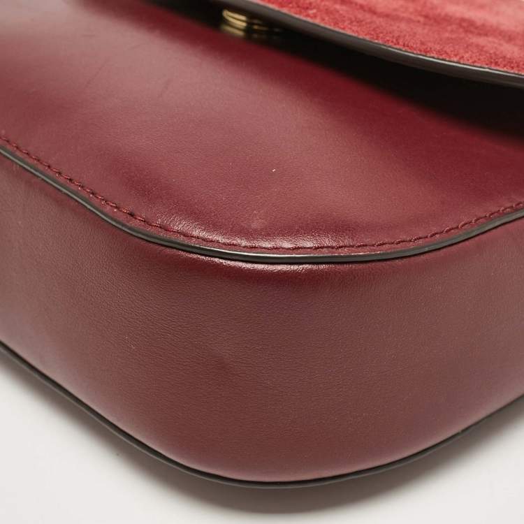 Pre Owned Michael Kors Burgundy Leather and Suede Half Dome Crossbody Bag