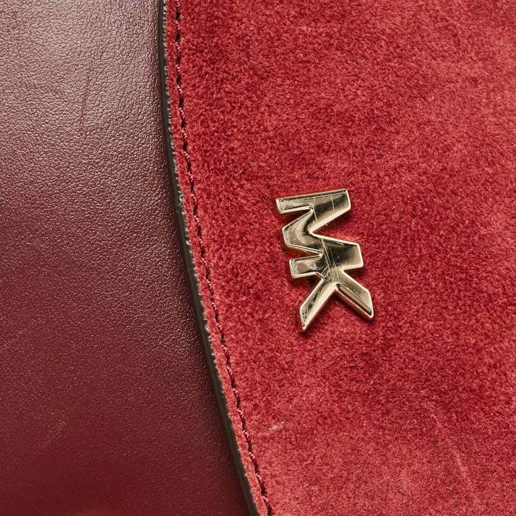 Pre Owned Michael Kors Burgundy Leather and Suede Half Dome Crossbody Bag