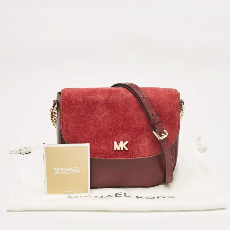 Pre Owned Michael Kors Burgundy Leather and Suede Half Dome Crossbody Bag