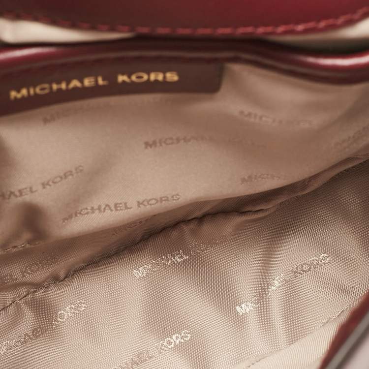 Pre Owned Michael Kors Burgundy Leather and Suede Half Dome Crossbody Bag