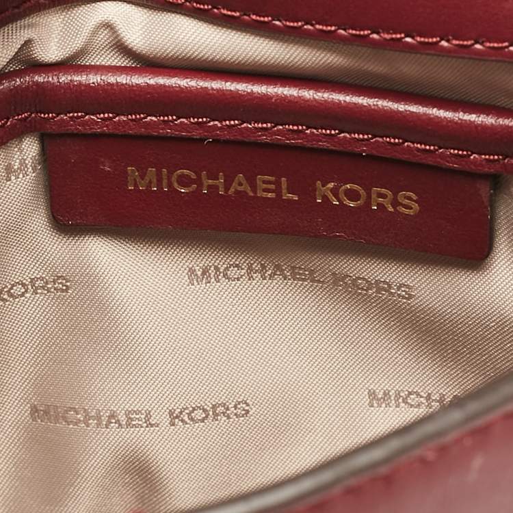Pre Owned Michael Kors Burgundy Leather and Suede Half Dome Crossbody Bag