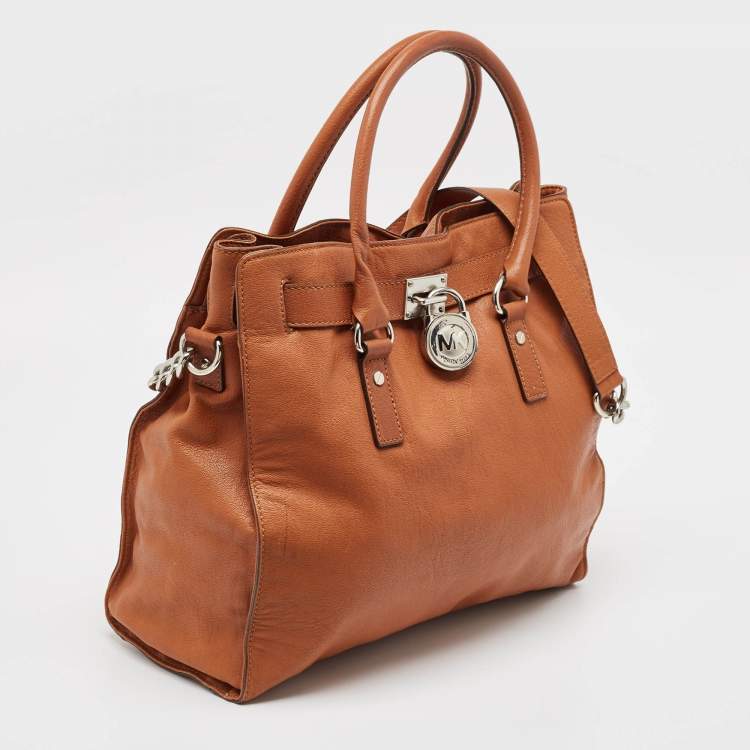 Pre Owned Michael Kors Brown Leather Large Hamilton North South Tote
