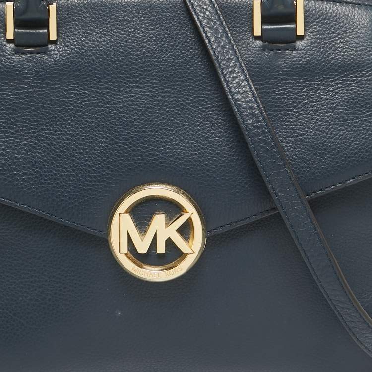 Pre Owned Michael Kors Navy Blue Leather Large Hudson Satchel