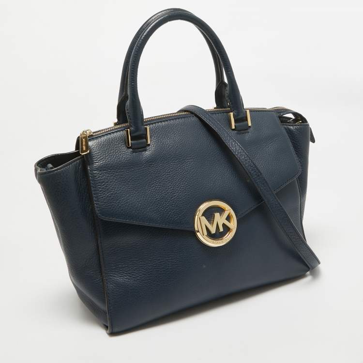 Pre Owned Michael Kors Navy Blue Leather Large Hudson Satchel
