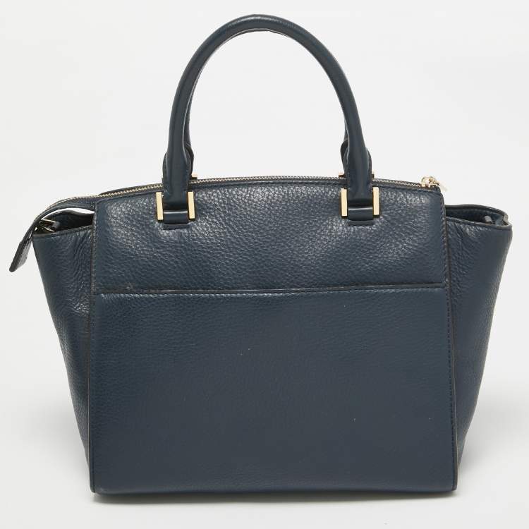 Pre Owned Michael Kors Navy Blue Leather Large Hudson Satchel