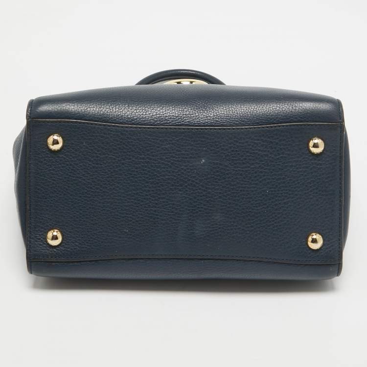 Pre Owned Michael Kors Navy Blue Leather Large Hudson Satchel