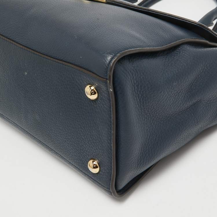 Pre Owned Michael Kors Navy Blue Leather Large Hudson Satchel