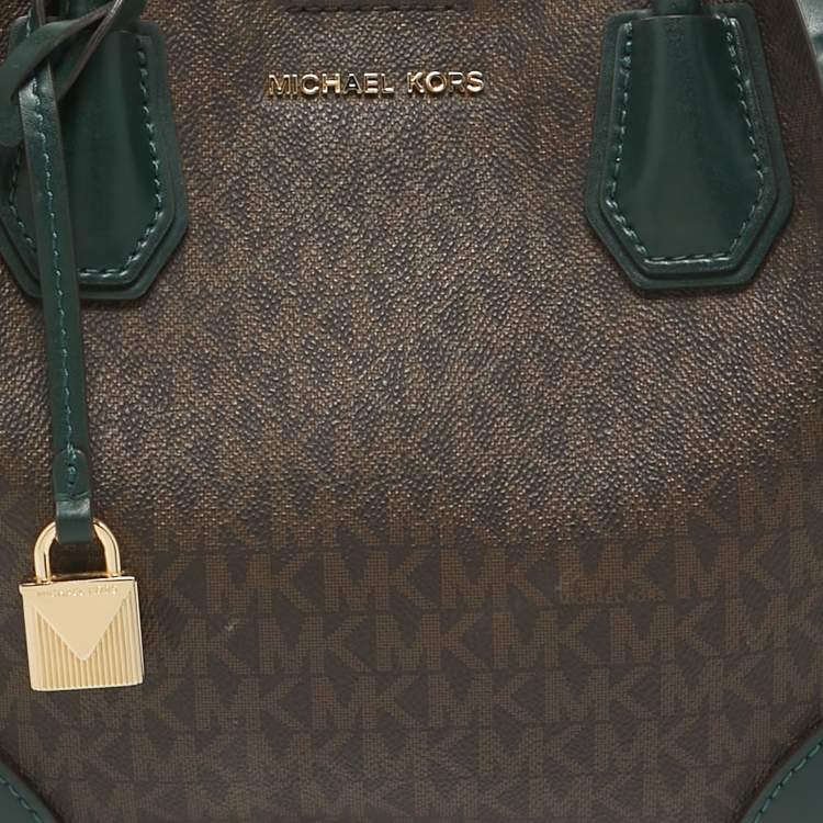 Pre Owned Michael Kors Green/Brown Signature Coated Canvas Small Mercer Gallery Tote