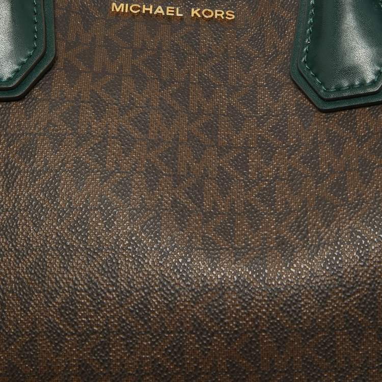 Pre Owned Michael Kors Green/Brown Signature Coated Canvas Small Mercer Gallery Tote