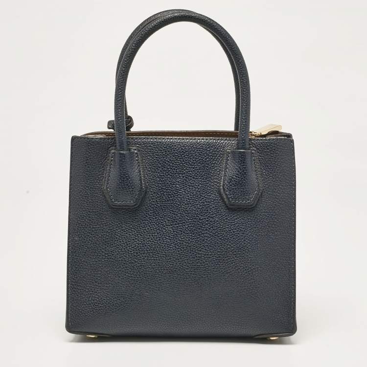 Pre Owned Michael Kors Navy Blue Leather Small Mercer Tote