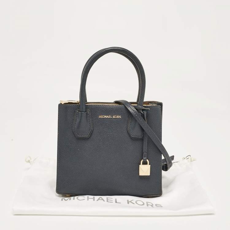 Pre Owned Michael Kors Navy Blue Leather Small Mercer Tote