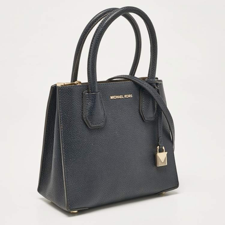 Pre Owned Michael Kors Navy Blue Leather Small Mercer Tote